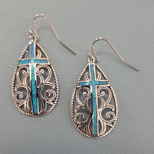 Montana Silversmiths Silver and Blue Filigree Cross Earrings